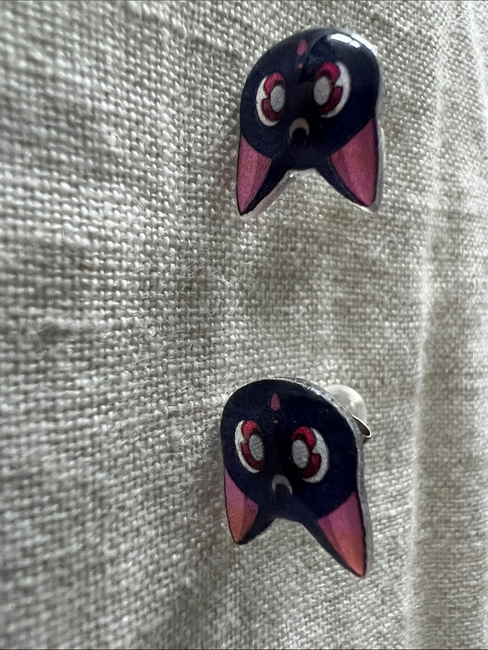 Kids Purple Cat Face Stud Earrings - Cute Animal Jewelry